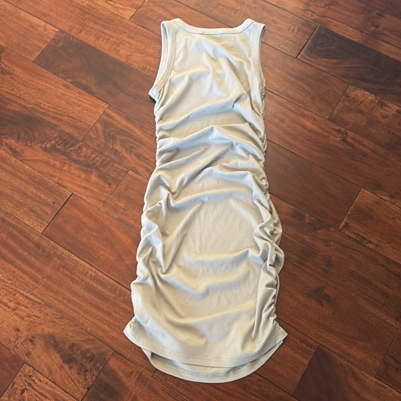 BTFBM | Elegant crea,/green ruched side sleeveless Dress - Picture 7 of 7